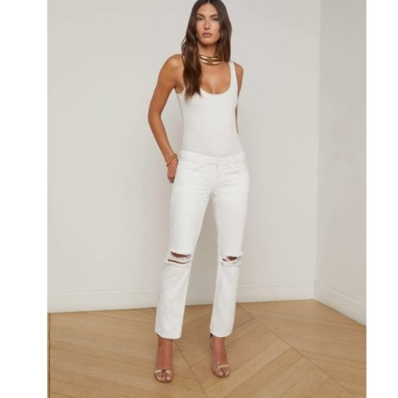 L’agence White Nevia Distressed Slouchy Straight-Leg  Jeans size 28 - Picture 1 of 13